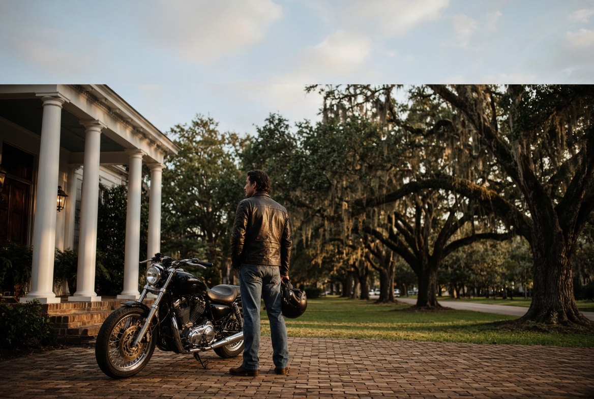 Motorcycle rider and bike in Mississippi