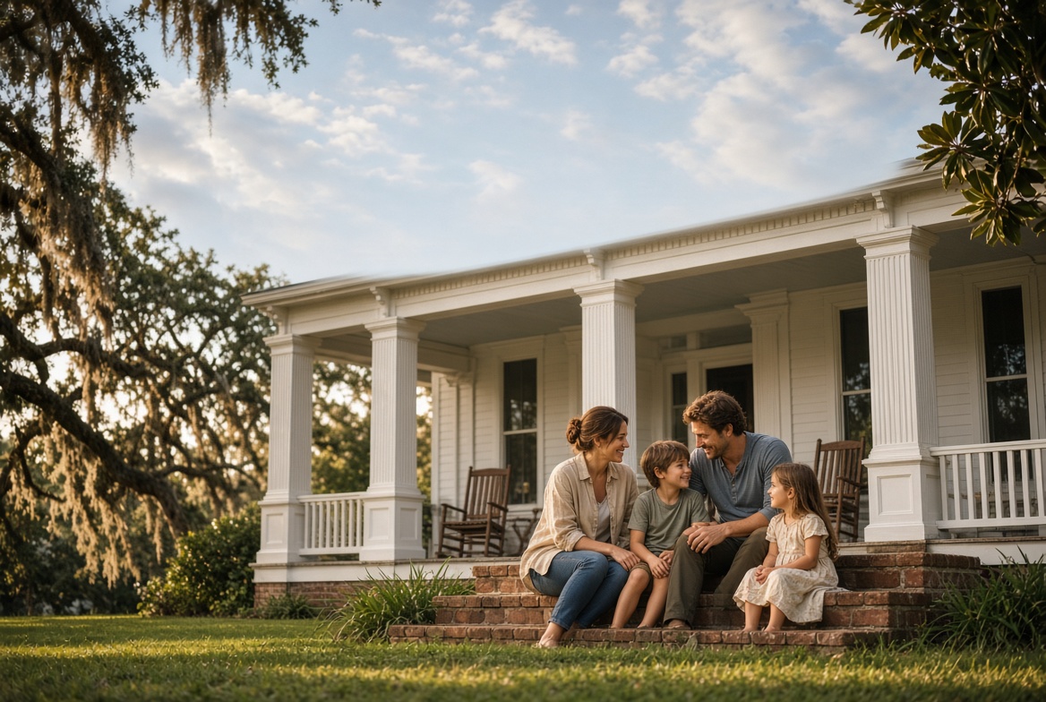 Melanee Pinion and family at home in Mississippi